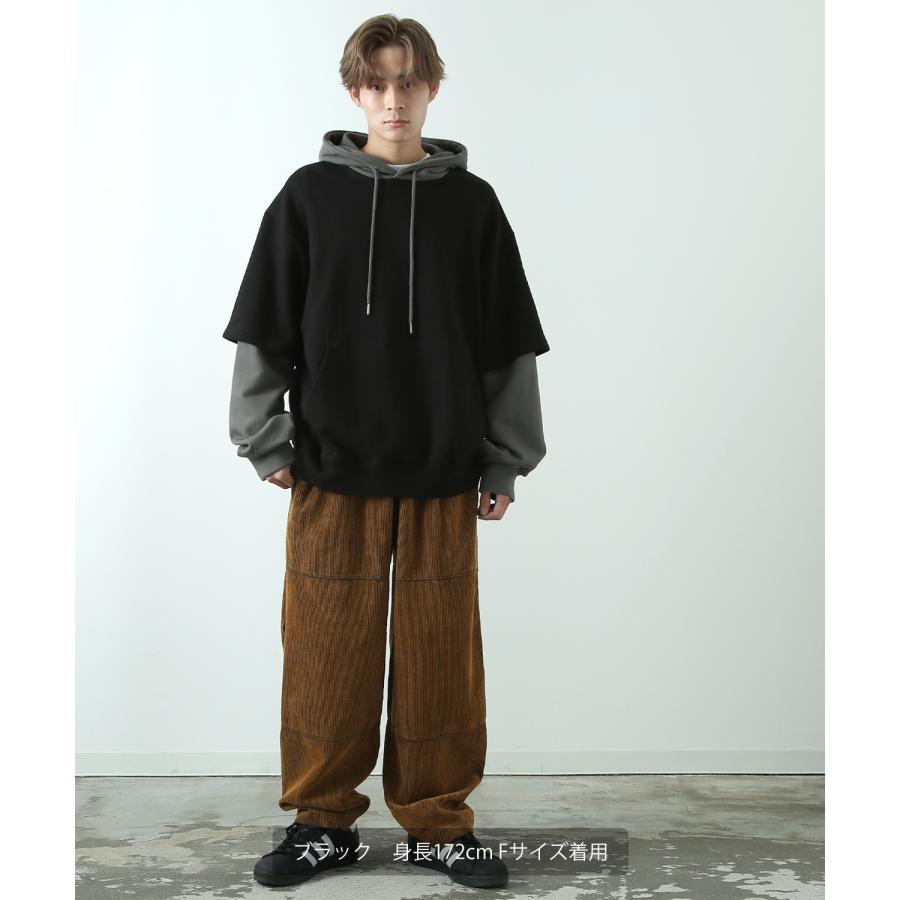 パーカー メンズ レイヤード 重ね着 Tシャツ フーディー オーバーサイズ ビッグサイズ ゆったり 大きいサイズ カジュアル ストリート 韓国 | improves | 08