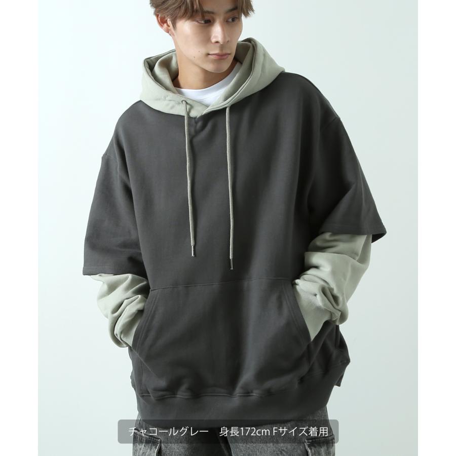 パーカー メンズ レイヤード 重ね着 Tシャツ フーディー オーバーサイズ ビッグサイズ ゆったり 大きいサイズ カジュアル ストリート 韓国 | improves | 09