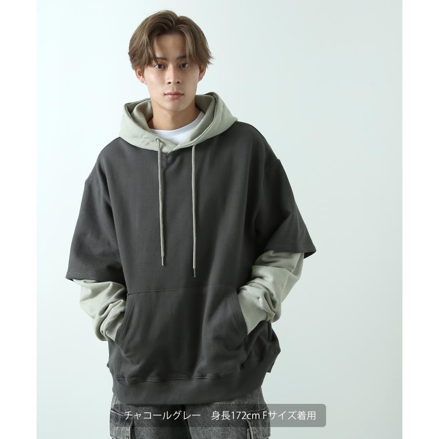 パーカー メンズ レイヤード 重ね着 Tシャツ フーディー オーバーサイズ ビッグサイズ ゆったり 大きいサイズ カジュアル ストリート 韓国 | improves | 10