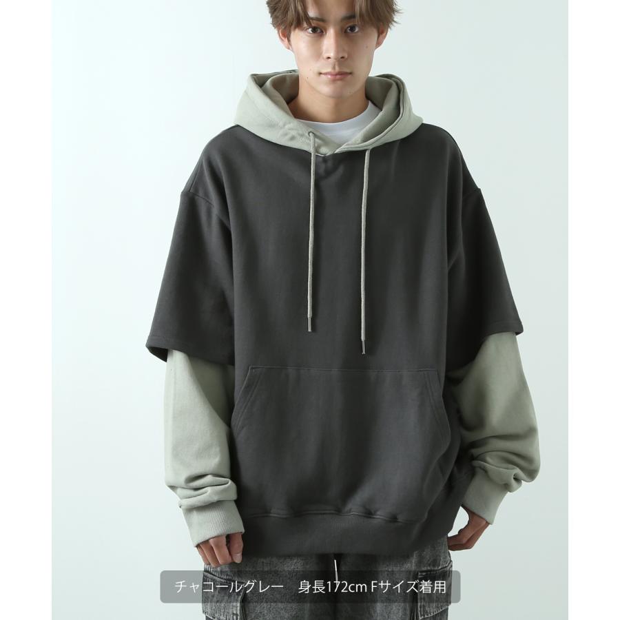 パーカー メンズ レイヤード 重ね着 Tシャツ フーディー オーバーサイズ ビッグサイズ ゆったり 大きいサイズ カジュアル ストリート 韓国 | improves | 11
