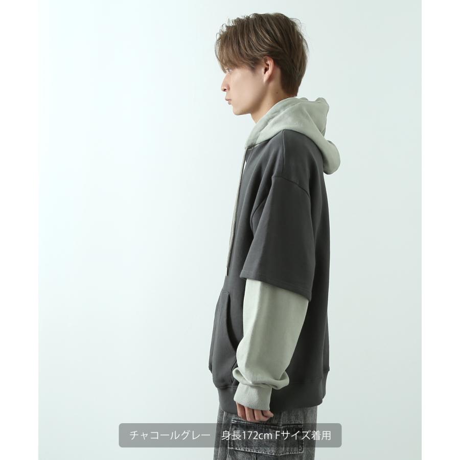 パーカー メンズ レイヤード 重ね着 Tシャツ フーディー オーバーサイズ ビッグサイズ ゆったり 大きいサイズ カジュアル ストリート 韓国 | improves | 12