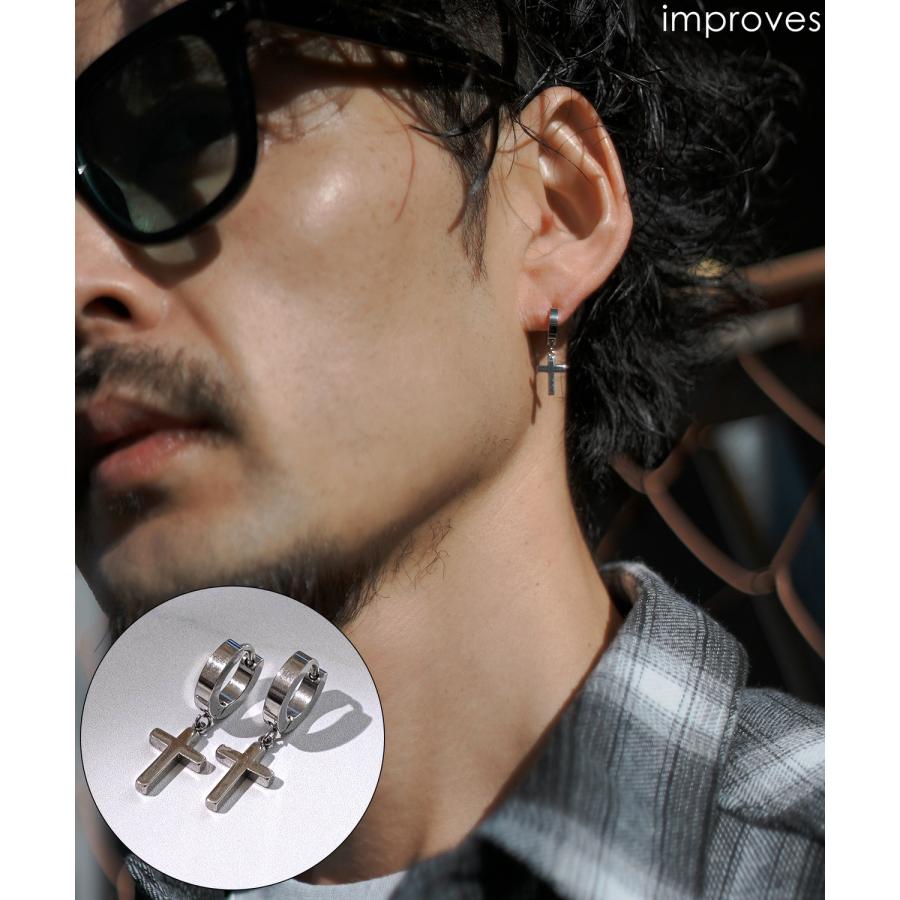 ピアス メンズ レディース クロス リングピアス アクセサリー アメカジ カジュアル スケーター ストリート 韓国ファッション きれいめ シルバー | improves