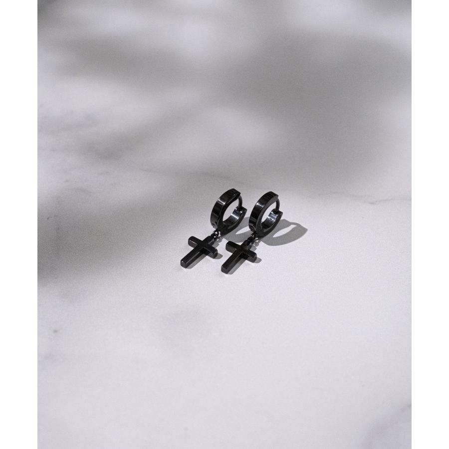 ピアス メンズ レディース クロス リングピアス アクセサリー アメカジ カジュアル スケーター ストリート 韓国ファッション きれいめ ブラック | improves | 03