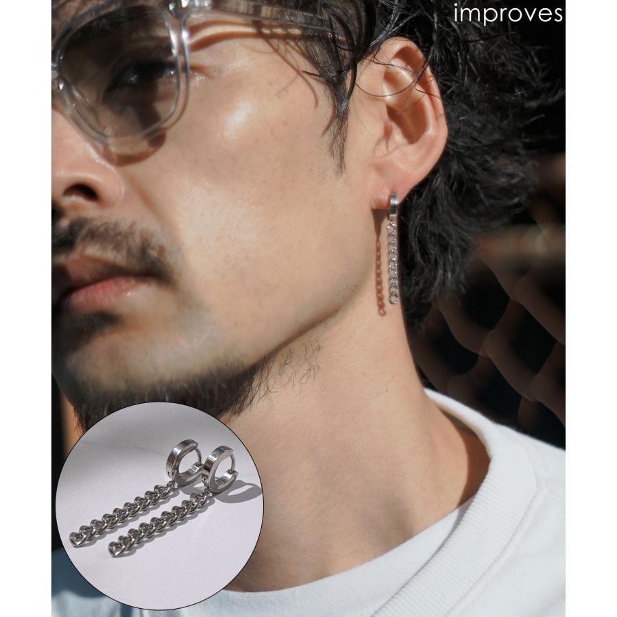 ピアス メンズ レディース チェーン リングピアス アクセサリー アメカジ カジュアル スケーター ストリート 韓国ファッション きれいめ シルバー | improves