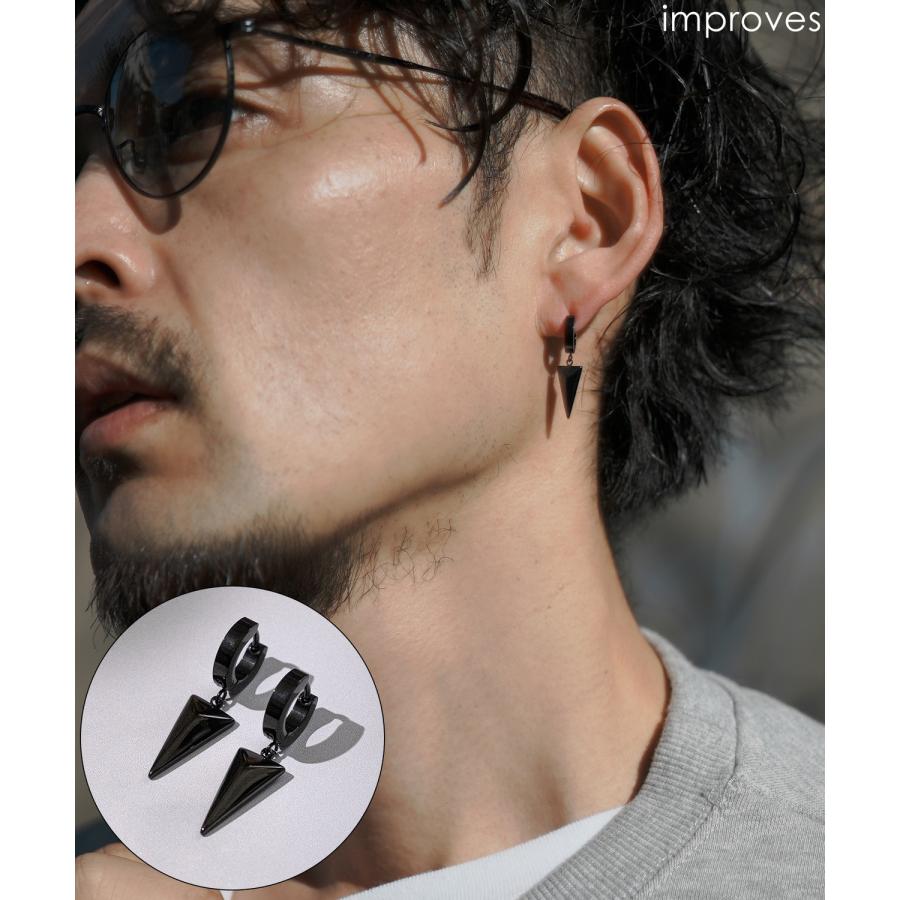 ピアス メンズ レディース 三角 リングピアス アクセサリー アメカジ カジュアル スケーター ストリート 韓国ファッション きれいめ ブラック | improves