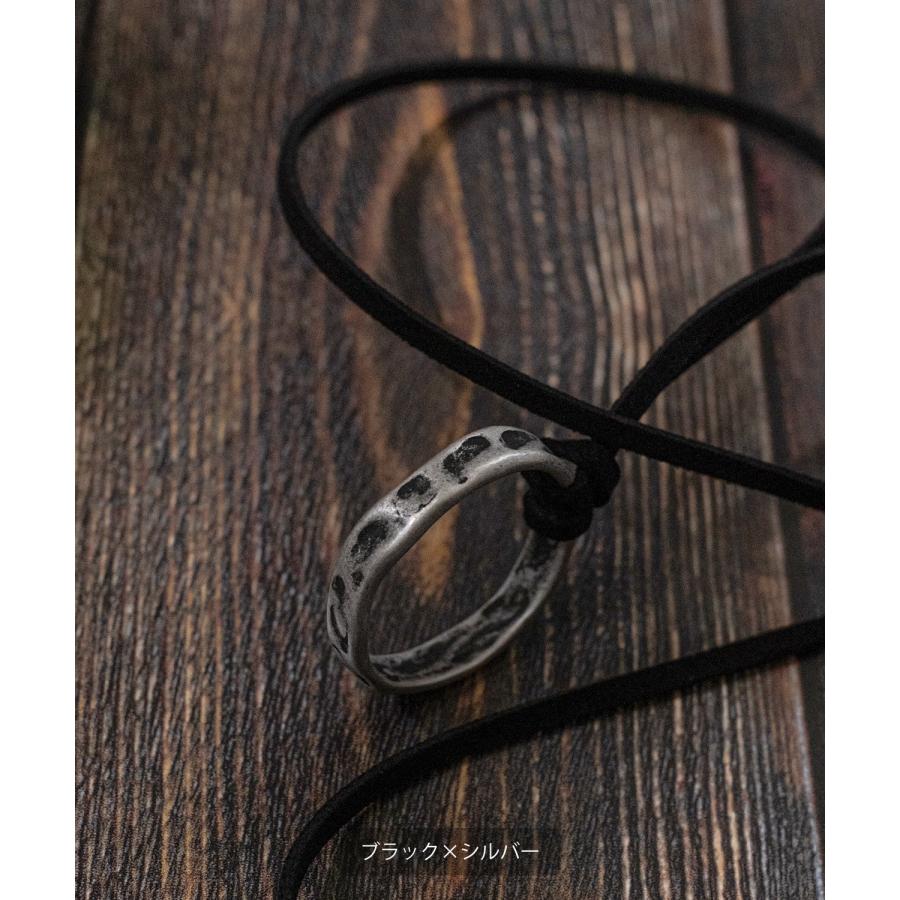 ネックレス メンズ レディース 革紐 リング アメカジ カジュアル スケーター ストリート 韓国ファッション きれいめ モード アンティークシルバー | improves | 03