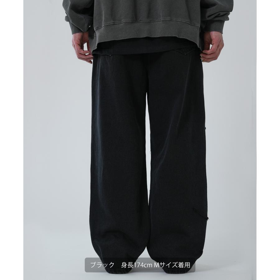 デニムパンツ メンズ クラッシュ ダメージ加工 ワイドパンツ ストレート ジーンズ ストリート アメカジ カジュアル 韓国ファッション スケーター 古着MIX | improves | 11