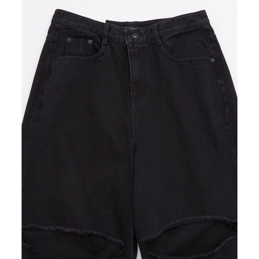 デニムパンツ メンズ クラッシュ ダメージ加工 ワイドパンツ ストレート ジーンズ ストリート アメカジ カジュアル 韓国ファッション スケーター 古着MIX | improves | 12