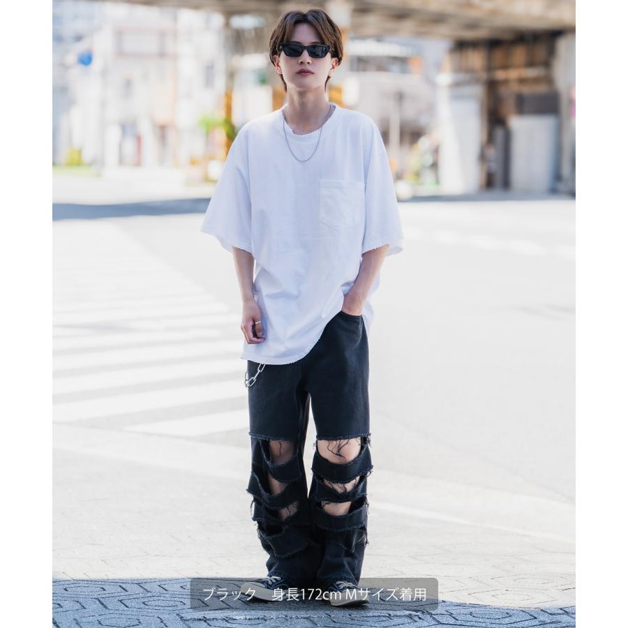 デニムパンツ メンズ クラッシュ ダメージ加工 ワイドパンツ ストレート ジーンズ ストリート アメカジ カジュアル 韓国ファッション スケーター 古着MIX | improves | 04