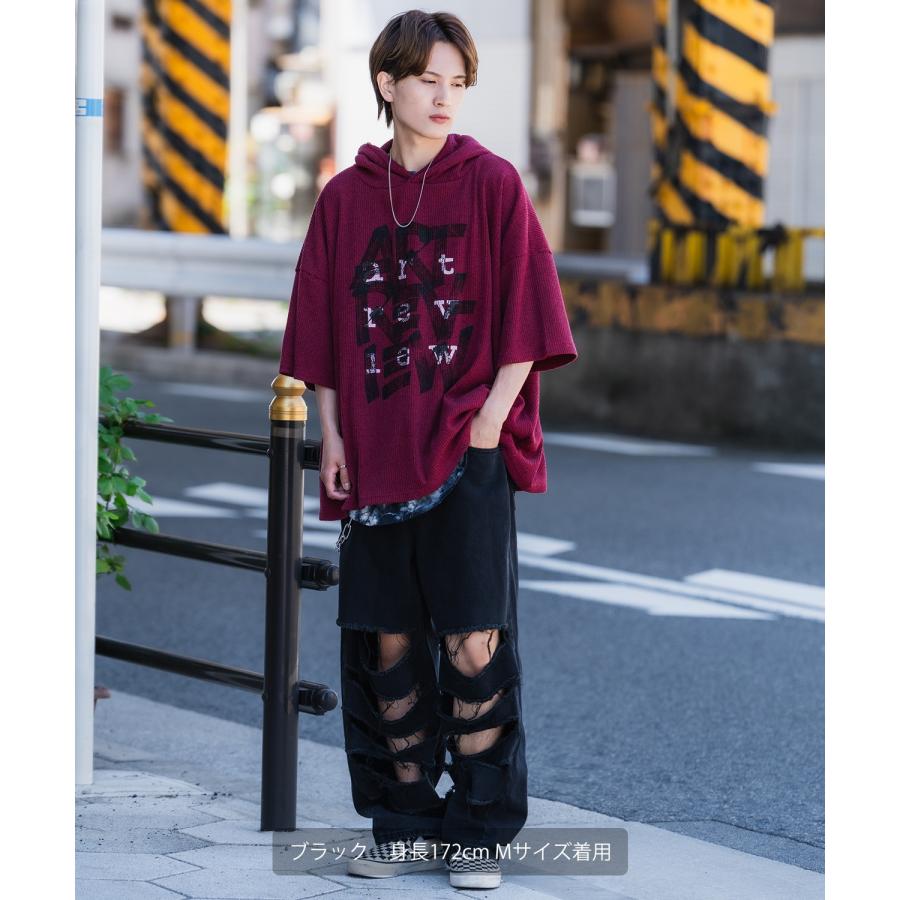 デニムパンツ メンズ クラッシュ ダメージ加工 ワイドパンツ ストレート ジーンズ ストリート アメカジ カジュアル 韓国ファッション スケーター 古着MIX | improves | 05