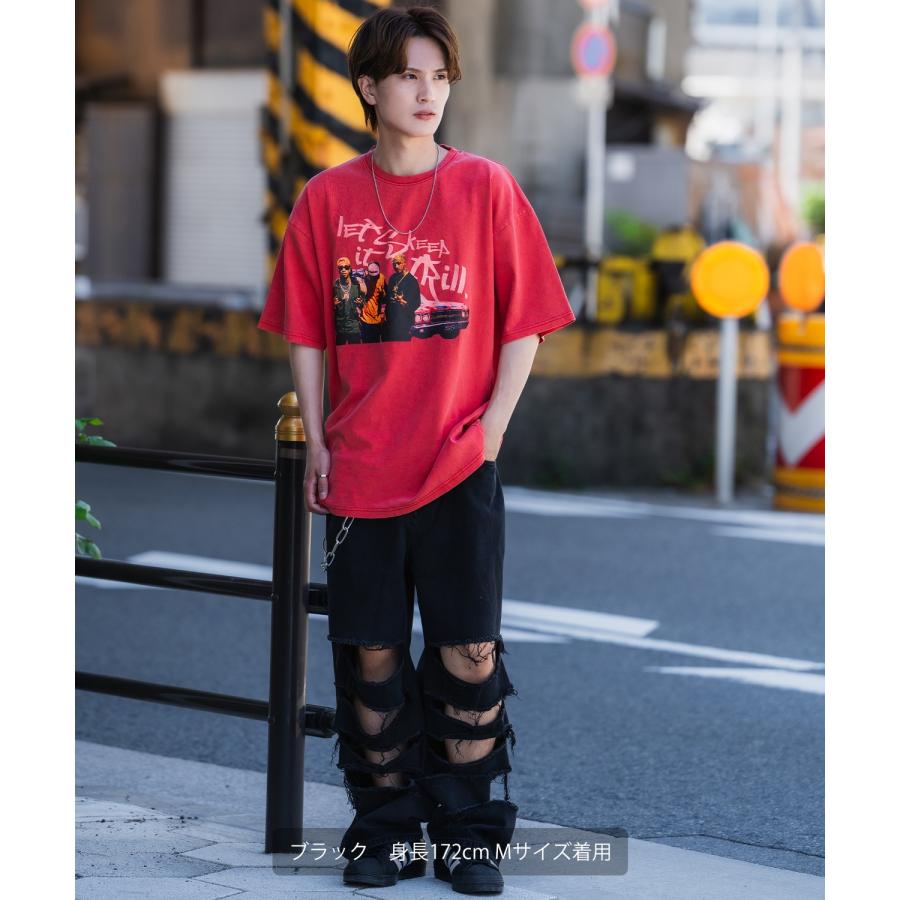 デニムパンツ メンズ クラッシュ ダメージ加工 ワイドパンツ ストレート ジーンズ ストリート アメカジ カジュアル 韓国ファッション スケーター 古着MIX | improves | 06