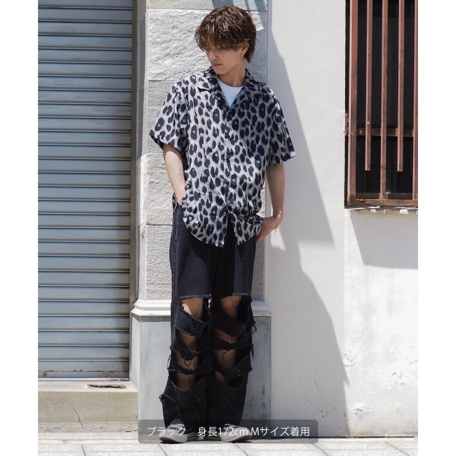 デニムパンツ メンズ クラッシュ ダメージ加工 ワイドパンツ ストレート ジーンズ ストリート アメカジ カジュアル 韓国ファッション スケーター 古着MIX | improves | 07