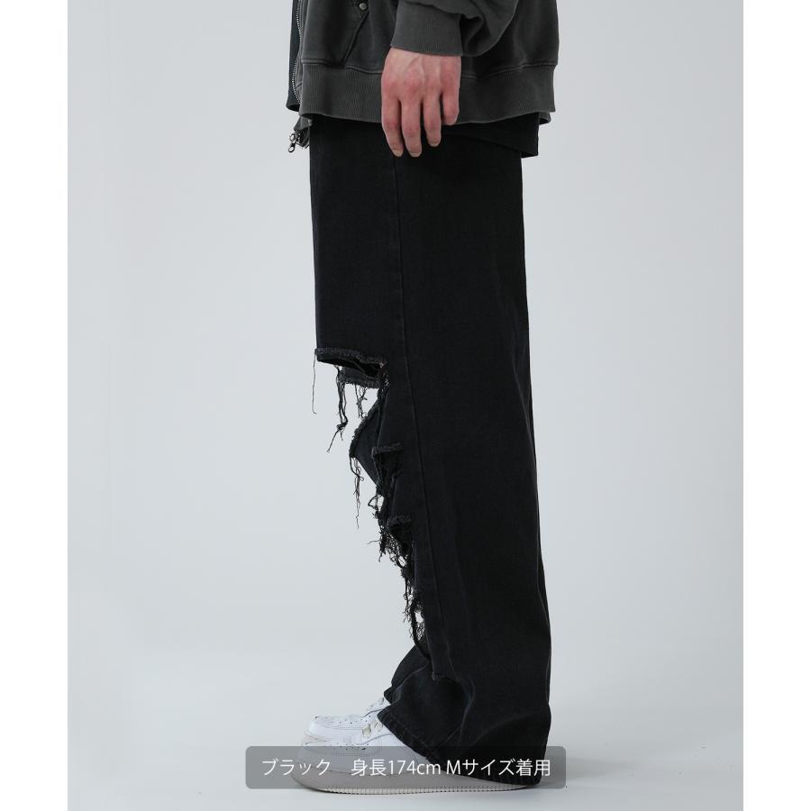 デニムパンツ メンズ クラッシュ ダメージ加工 ワイドパンツ ストレート ジーンズ ストリート アメカジ カジュアル 韓国ファッション スケーター 古着MIX | improves | 10