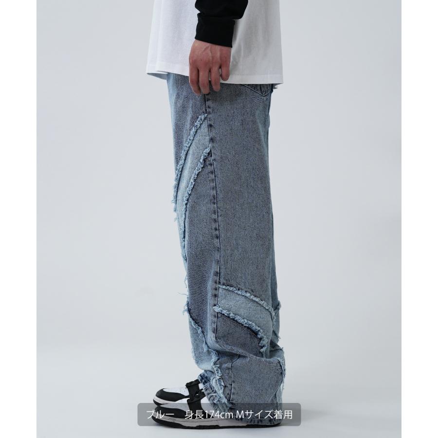 デニムパンツ メンズ フリンジデザイン ジーンズ ワイドパンツ ヴィンテージ ストリート アメカジ カジュアル 韓国ファッション スケーター 古着 | improves | 14
