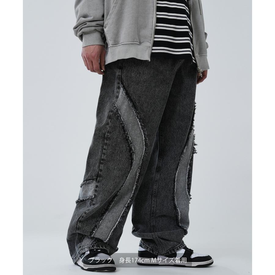 デニムパンツ メンズ フリンジデザイン ジーンズ ワイドパンツ ヴィンテージ ストリート アメカジ カジュアル 韓国ファッション スケーター 古着 | improves | 16