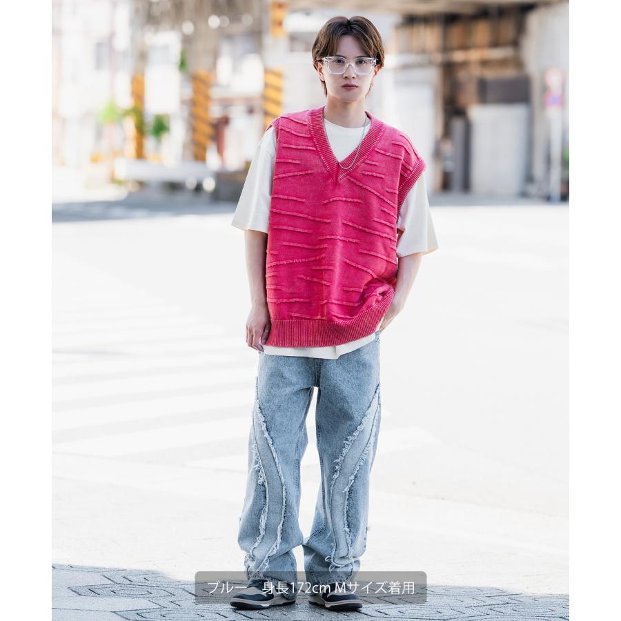 デニムパンツ メンズ フリンジデザイン ジーンズ ワイドパンツ ヴィンテージ ストリート アメカジ カジュアル 韓国ファッション スケーター 古着 | improves | 03