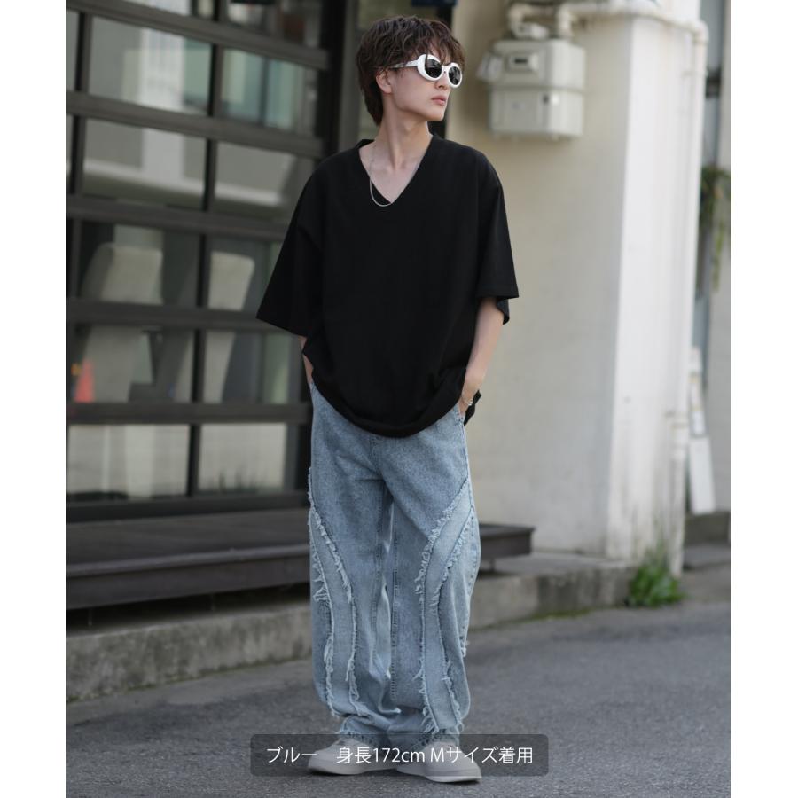 デニムパンツ メンズ フリンジデザイン ジーンズ ワイドパンツ ヴィンテージ ストリート アメカジ カジュアル 韓国ファッション スケーター 古着 | improves | 04