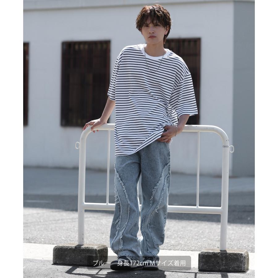 デニムパンツ メンズ フリンジデザイン ジーンズ ワイドパンツ ヴィンテージ ストリート アメカジ カジュアル 韓国ファッション スケーター 古着 | improves | 05