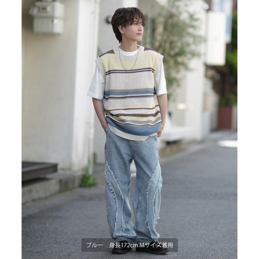 デニムパンツ メンズ フリンジデザイン ジーンズ ワイドパンツ ヴィンテージ ストリート アメカジ カジュアル 韓国ファッション スケーター 古着 | improves | 06