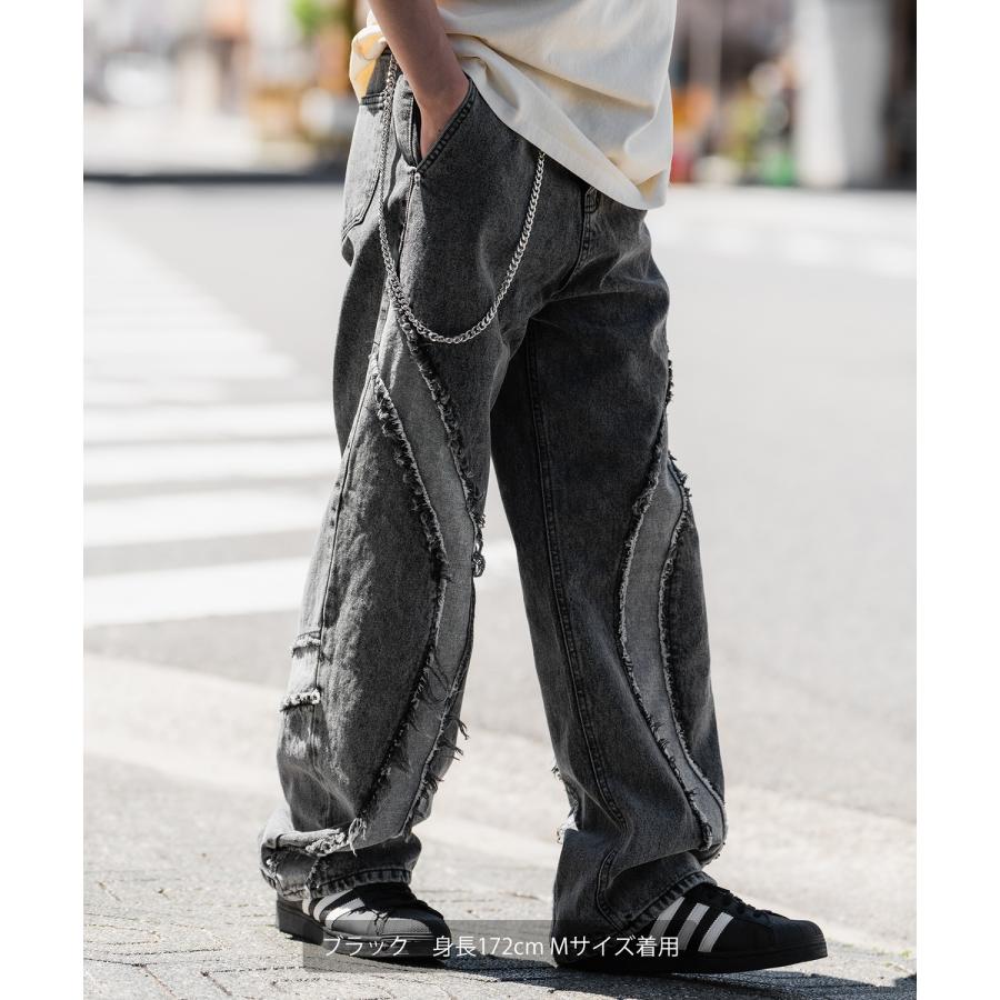 デニムパンツ メンズ フリンジデザイン ジーンズ ワイドパンツ ヴィンテージ ストリート アメカジ カジュアル 韓国ファッション スケーター 古着 | improves | 08