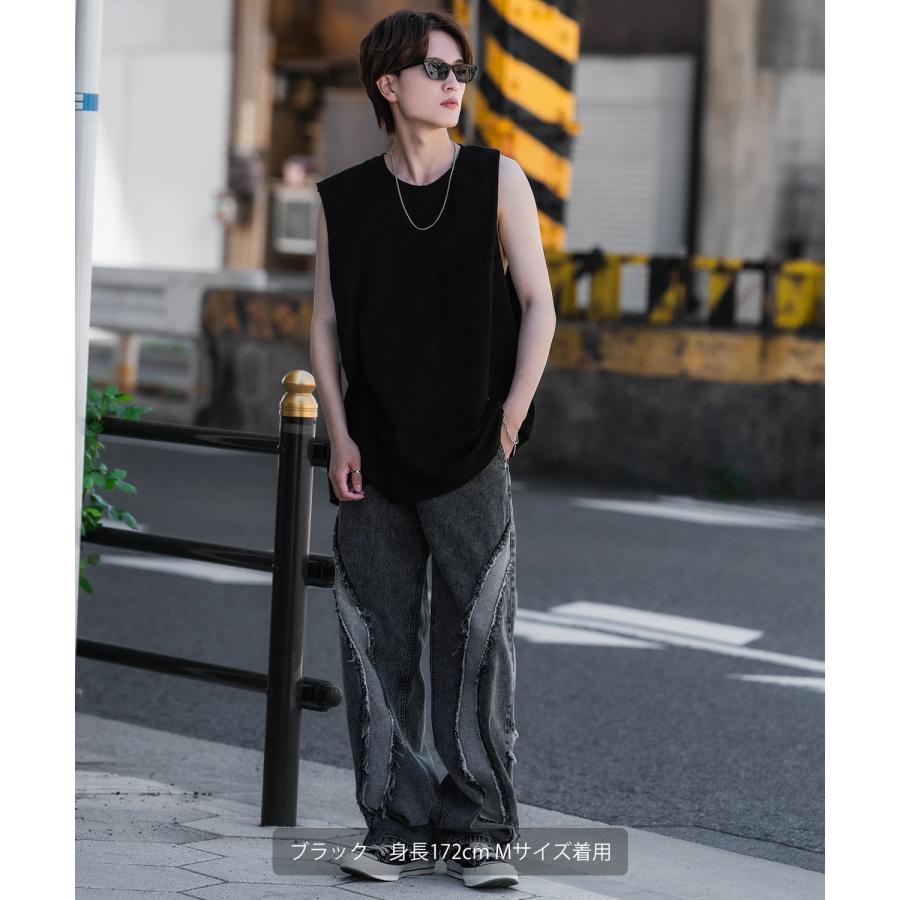 デニムパンツ メンズ フリンジデザイン ジーンズ ワイドパンツ ヴィンテージ ストリート アメカジ カジュアル 韓国ファッション スケーター 古着 | improves | 10