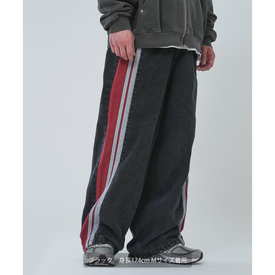 デニムパンツ メンズ サイドラインデザイン ジーンズ ワイドパンツ ヴィンテージ ストリート アメカジ カジュアル 韓国ファッション スケーター 古着MIX | improves | 12