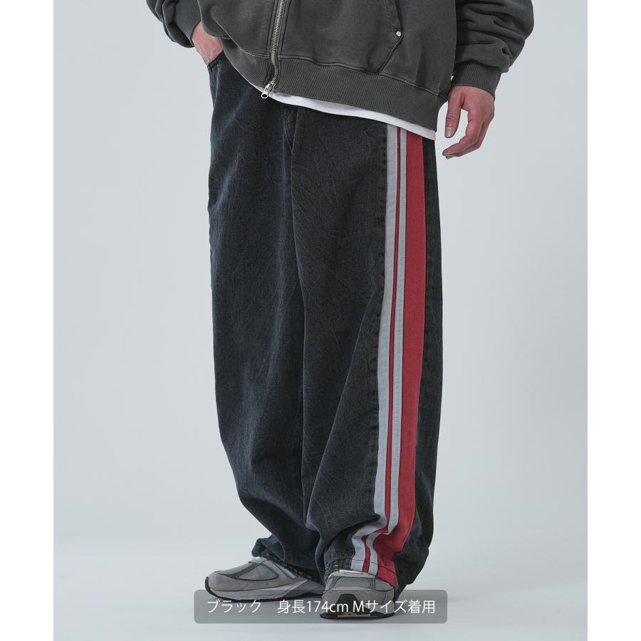 デニムパンツ メンズ サイドラインデザイン ジーンズ ワイドパンツ ヴィンテージ ストリート アメカジ カジュアル 韓国ファッション スケーター 古着MIX | improves | 13