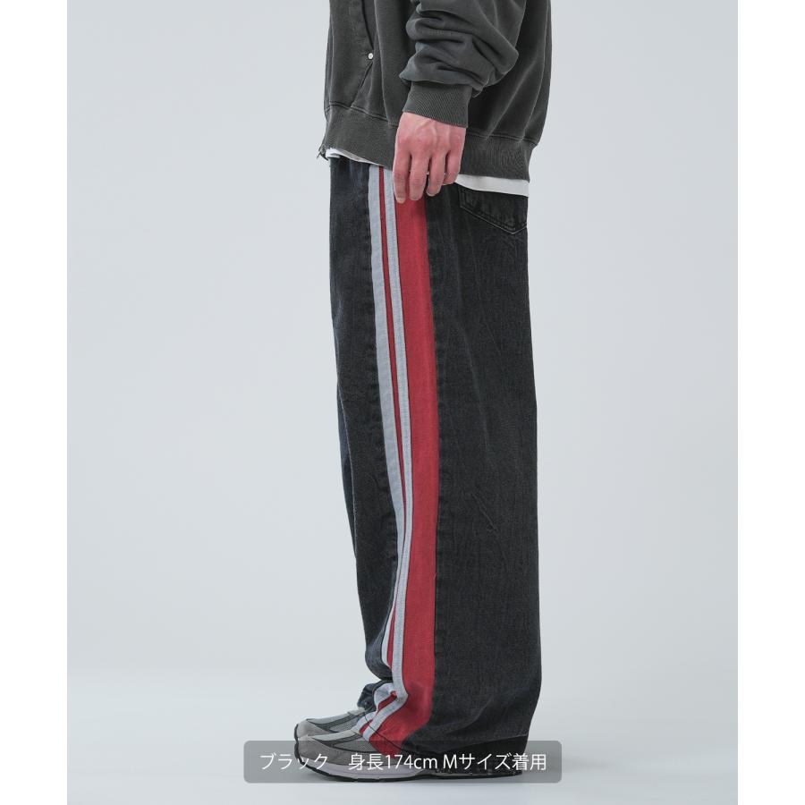 デニムパンツ メンズ サイドラインデザイン ジーンズ ワイドパンツ ヴィンテージ ストリート アメカジ カジュアル 韓国ファッション スケーター 古着MIX | improves | 14