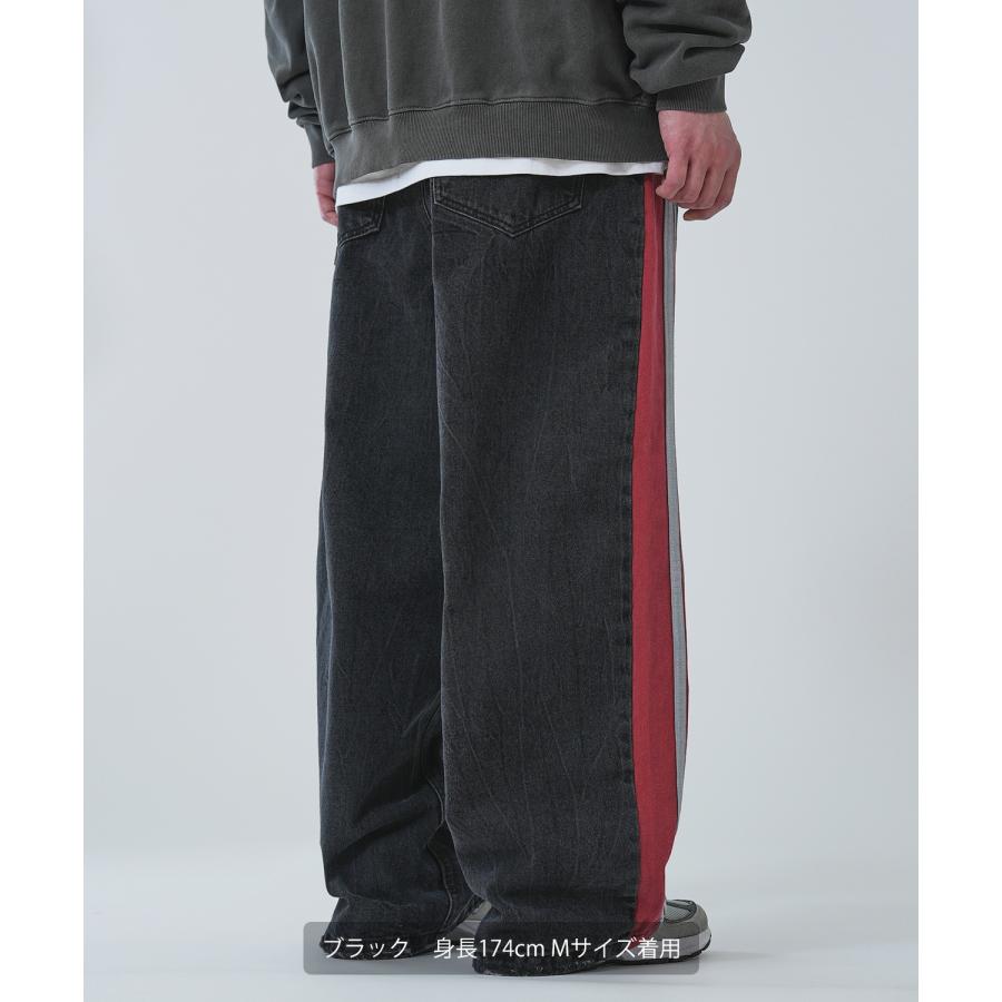 デニムパンツ メンズ サイドラインデザイン ジーンズ ワイドパンツ ヴィンテージ ストリート アメカジ カジュアル 韓国ファッション スケーター 古着MIX | improves | 15