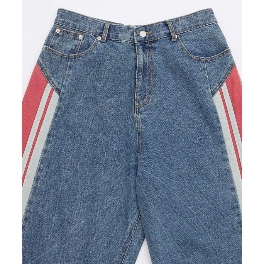 デニムパンツ メンズ サイドラインデザイン ジーンズ ワイドパンツ ヴィンテージ ストリート アメカジ カジュアル 韓国ファッション スケーター 古着MIX | improves | 17