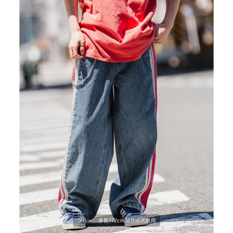 デニムパンツ メンズ サイドラインデザイン ジーンズ ワイドパンツ ヴィンテージ ストリート アメカジ カジュアル 韓国ファッション スケーター 古着MIX | improves | 05