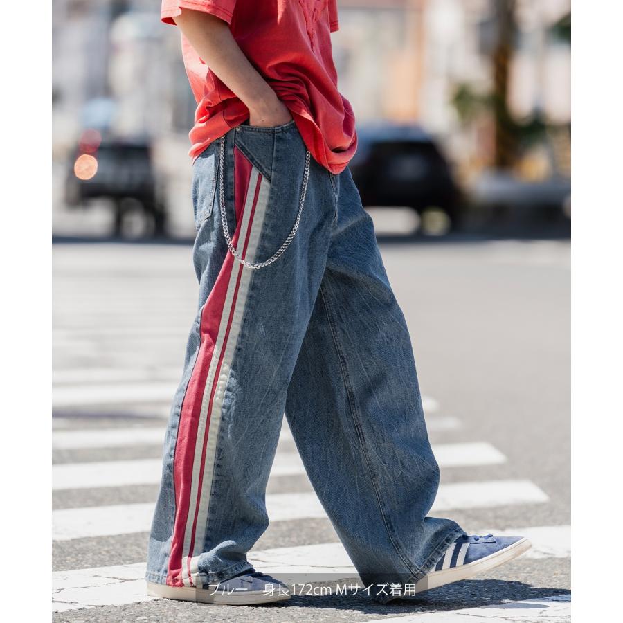 デニムパンツ メンズ サイドラインデザイン ジーンズ ワイドパンツ ヴィンテージ ストリート アメカジ カジュアル 韓国ファッション スケーター 古着MIX | improves | 06