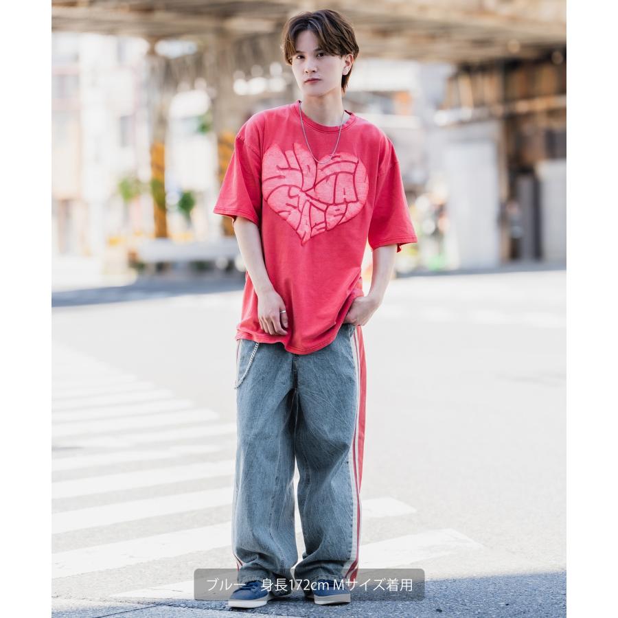 メンズ サイドライン デニム ワイド ストレート 韓国 カジュアル improves デニムパンツ メンズ サイドラインデザイン ジーンズ