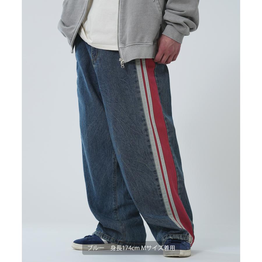 デニムパンツ メンズ サイドラインデザイン ジーンズ ワイドパンツ ヴィンテージ ストリート アメカジ カジュアル 韓国ファッション スケーター 古着MIX | improves | 08