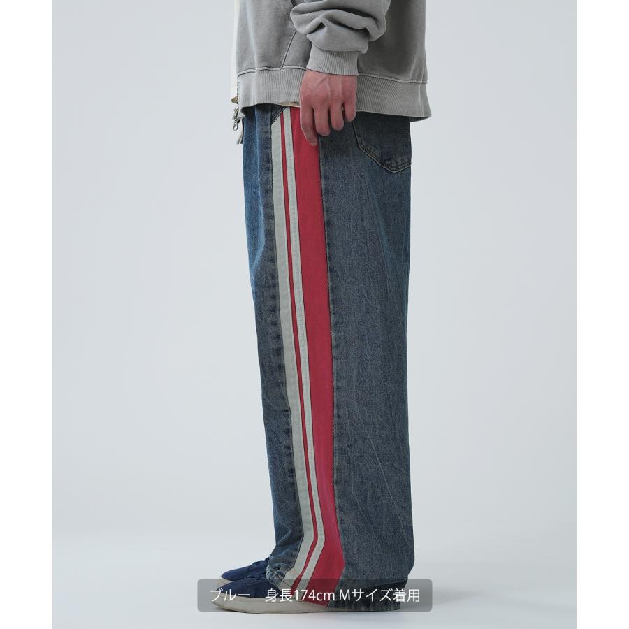 デニムパンツ メンズ サイドラインデザイン ジーンズ ワイドパンツ ヴィンテージ ストリート アメカジ カジュアル 韓国ファッション スケーター 古着MIX | improves | 10