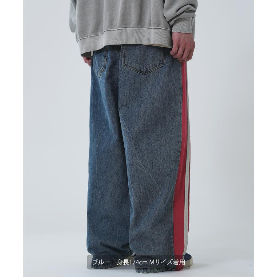 デニムパンツ メンズ サイドラインデザイン ジーンズ ワイドパンツ ヴィンテージ ストリート アメカジ カジュアル 韓国ファッション スケーター 古着MIX | improves | 11