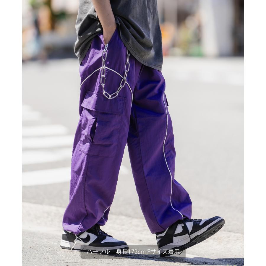 カーゴパンツ メンズ ナイロン ワイドパンツ パイピング トラックパンツ カラーパンツ ストリート アメカジ カジュアル 韓国ファッション スケーター 古着 | improves | 04