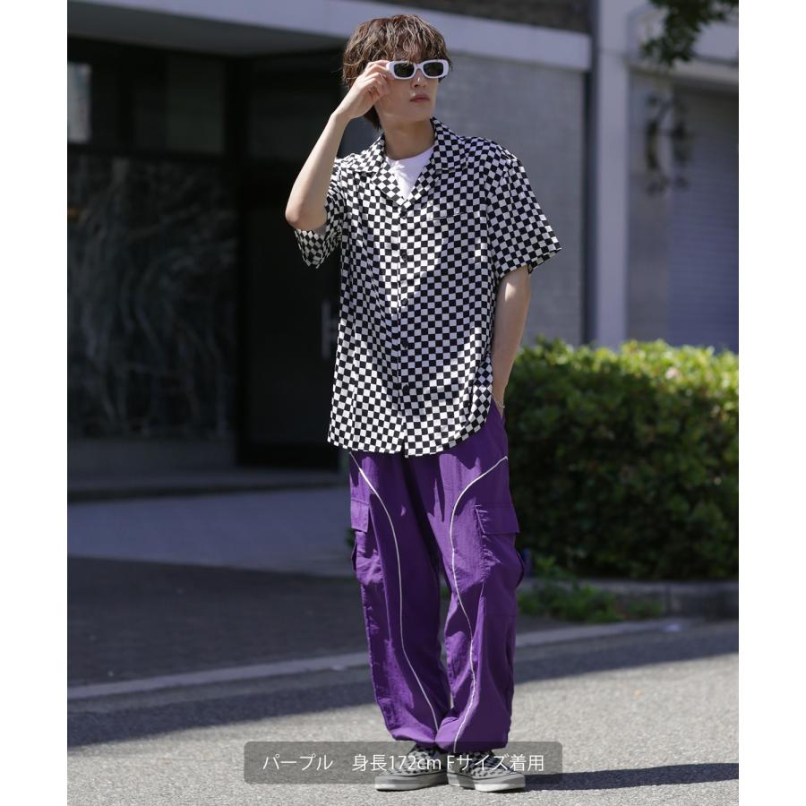 カーゴパンツ メンズ ナイロン ワイドパンツ パイピング トラックパンツ カラーパンツ ストリート アメカジ カジュアル 韓国ファッション スケーター 古着 | improves | 06