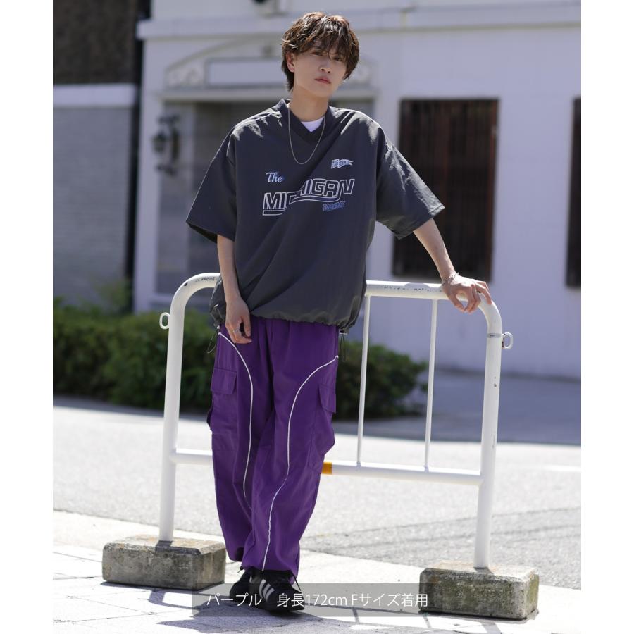 カーゴパンツ メンズ ナイロン ワイドパンツ パイピング トラックパンツ カラーパンツ ストリート アメカジ カジュアル 韓国ファッション スケーター 古着 | improves | 07