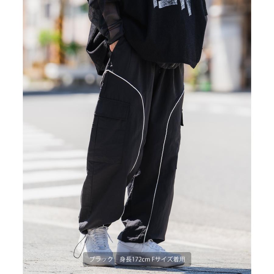 カーゴパンツ メンズ ナイロン ワイドパンツ パイピング トラックパンツ カラーパンツ ストリート アメカジ カジュアル 韓国ファッション スケーター 古着 | improves | 08