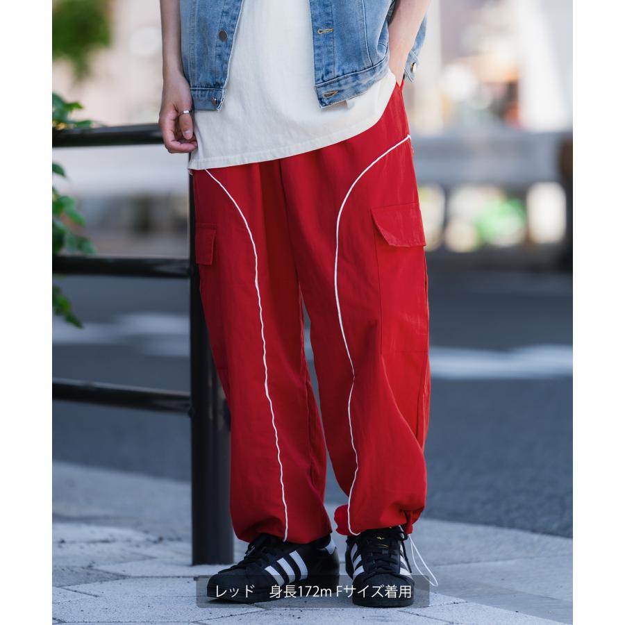 カーゴパンツ メンズ ナイロン ワイドパンツ パイピング トラックパンツ カラーパンツ ストリート アメカジ カジュアル 韓国ファッション スケーター 古着 | improves | 11