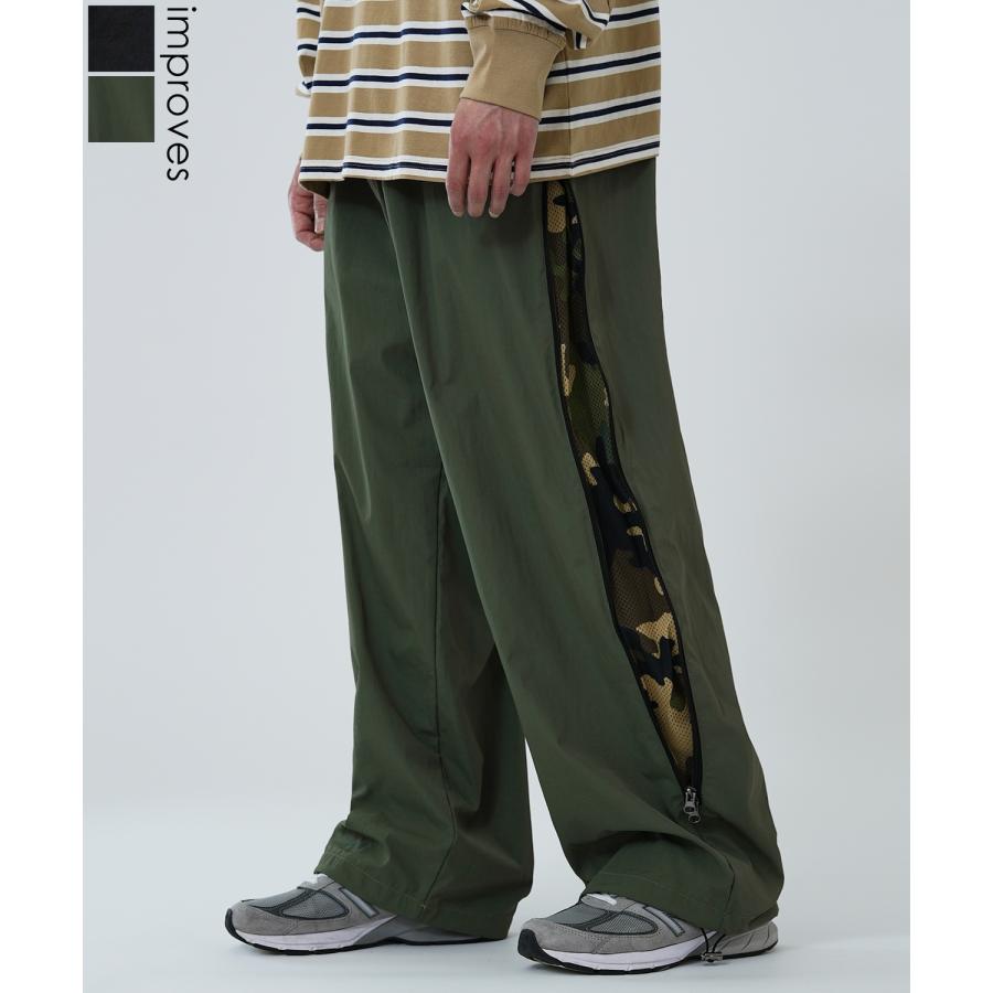 ワイドパンツ メンズ サイドジップ 迷彩 カモフラ柄 デザインパンツ イージーパンツ ストリート アメカジ カジュアル 韓国 スケーター | improves