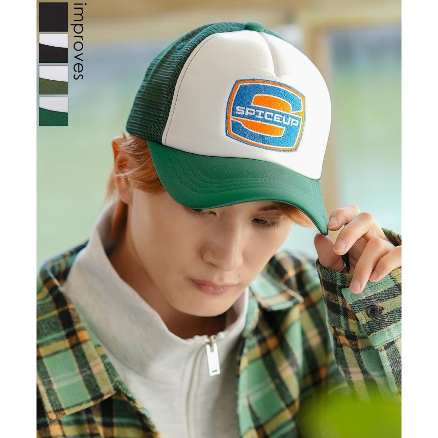 キャップ メンズ メッシュキャップ セレクト アメカジ カジュアル 古着MIX スケーター ストリート 韓国ファッション ブラック ホワイト グリーン | improves