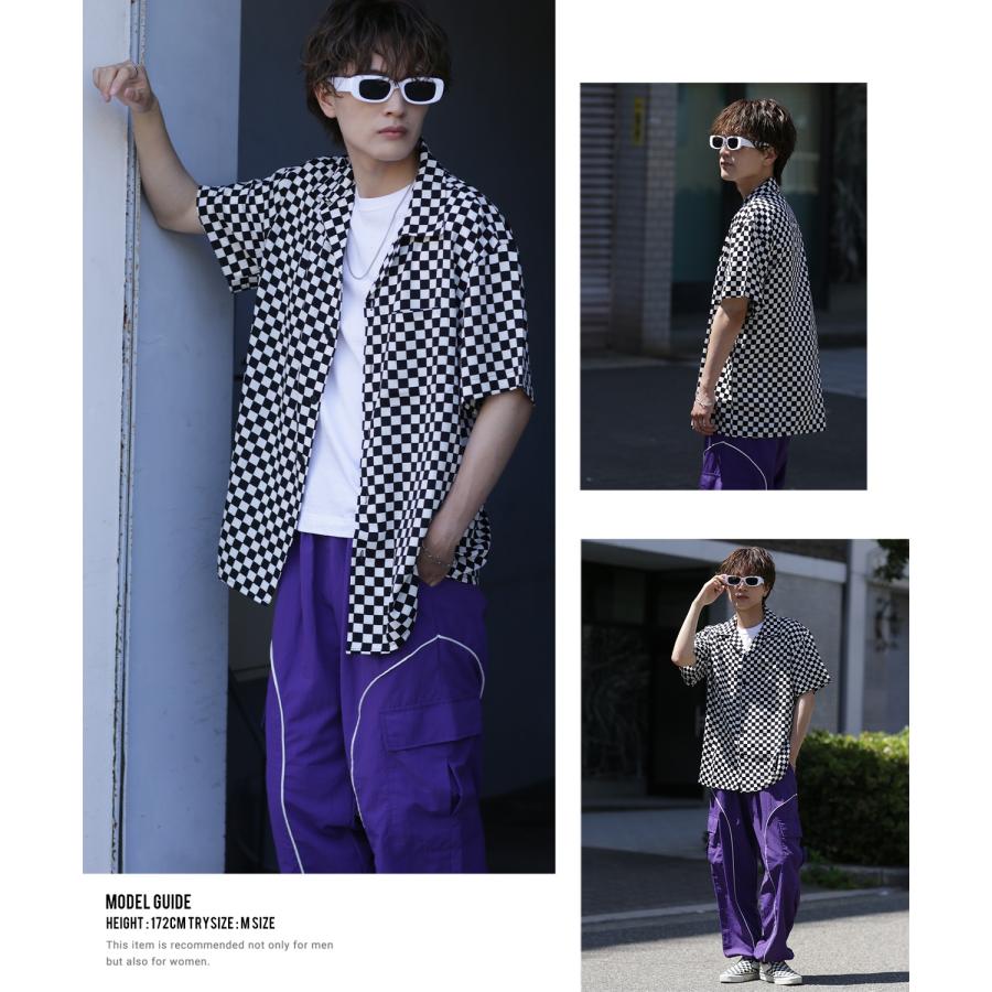 半袖シャツ メンズ 総柄 ペイズリー レオパード チェッカーフラッグ オープンカラーシャツ 開襟シャツ 大きめ カジュアル スケーター ストリート 古着MIX 韓国 | improves | 24