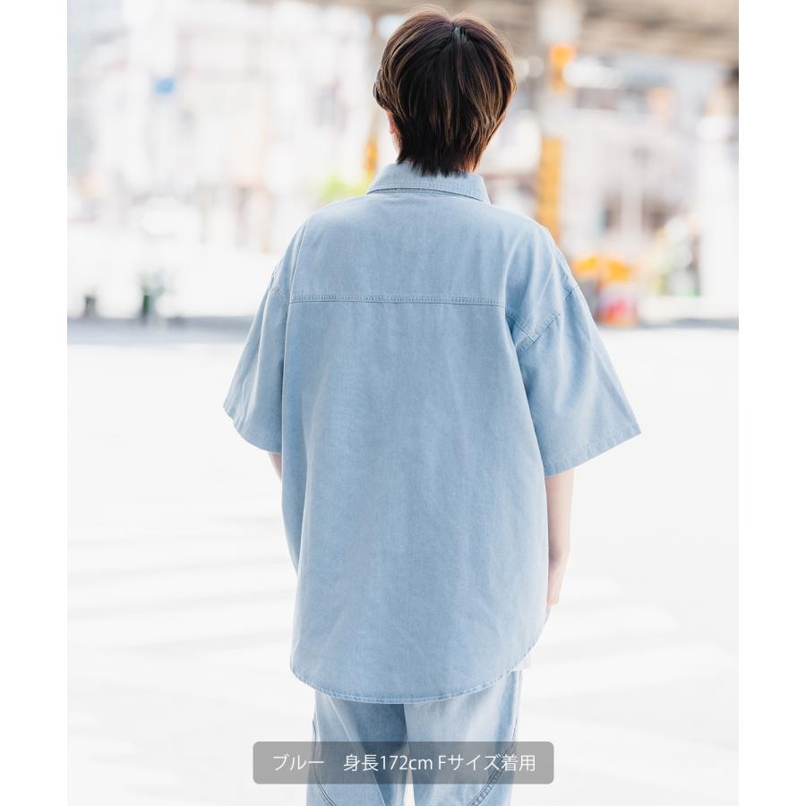 メンズデニムキャンプ半袖シャツ improves 半袖シャツ メンズ ウォッシュ デニムシャツ