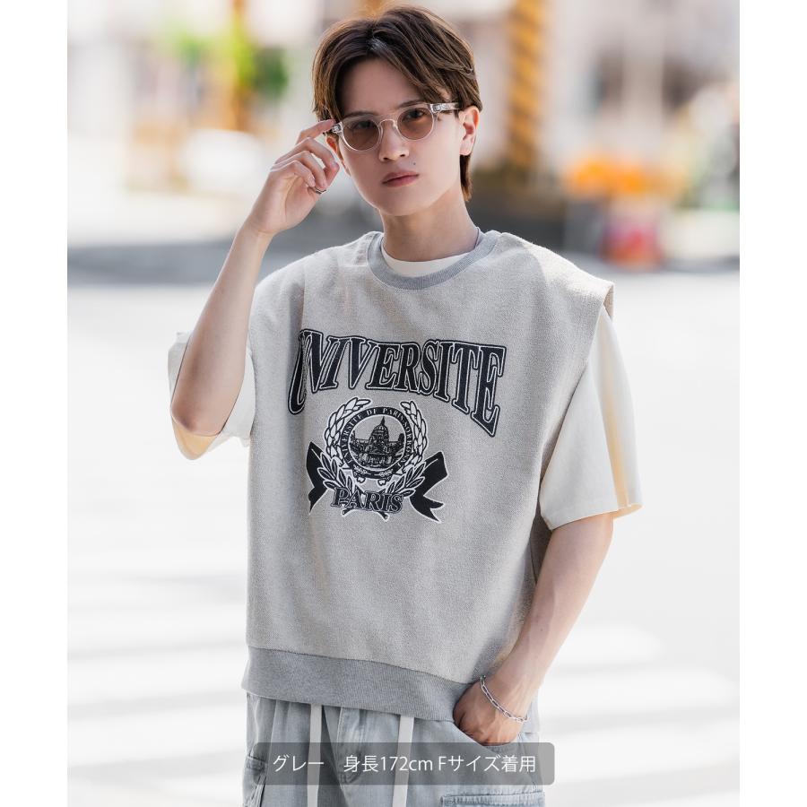 半袖Tシャツ メンズ カレッジ プリント ライン クルーネック セットアップ カットソー 大きめ アメカジ カジュアル スケーター ストリート 古着MIX 韓国 | improves | 03