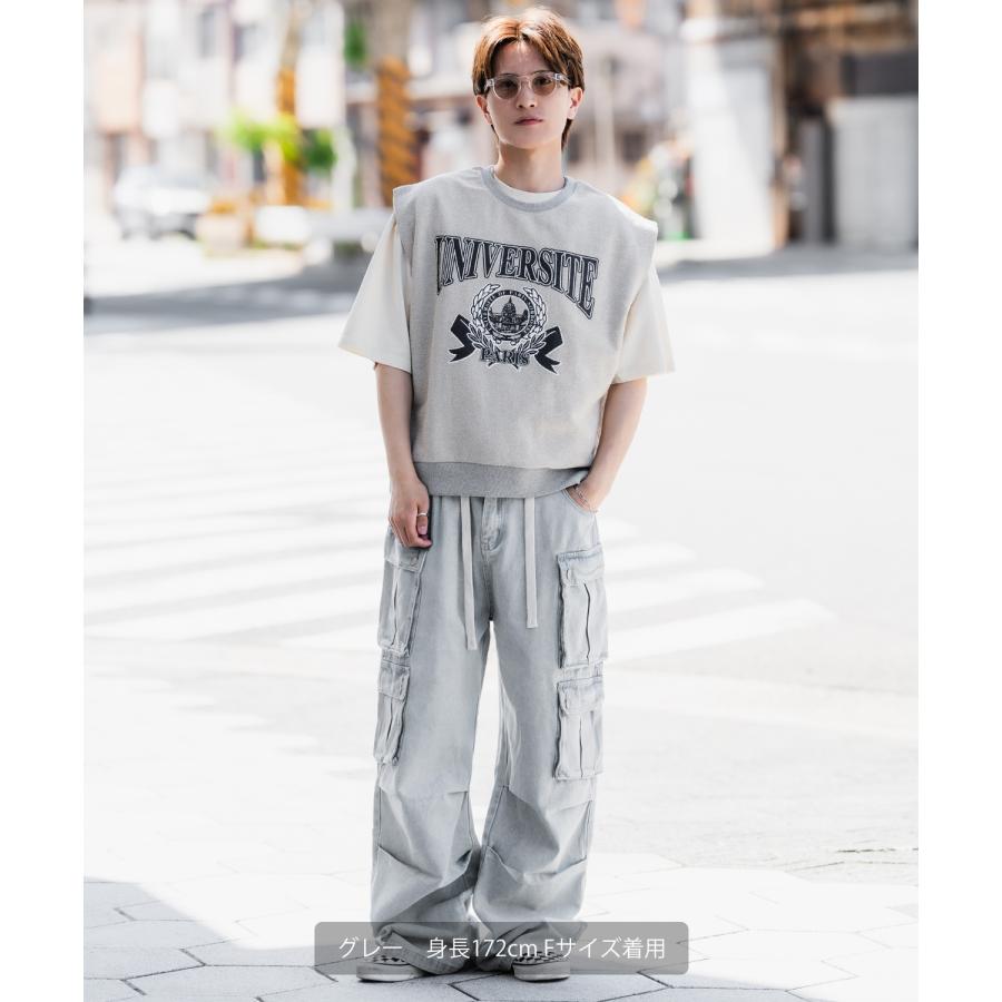 半袖Tシャツ メンズ カレッジ プリント ライン クルーネック セットアップ カットソー 大きめ アメカジ カジュアル スケーター ストリート 古着MIX 韓国 | improves | 05