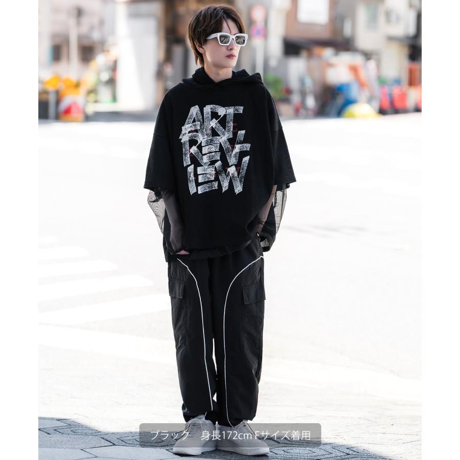 パーカー メンズ 半袖 プリント フーディー テレコ ニット 大きめ アメカジ カジュアル スケーター ストリート 古着MIX 韓国 | improves | 06