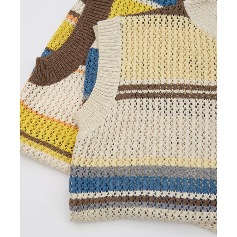 ベスト メンズ サマーニット コットンニット ランダムボーダー マルチボーダー チョッキ 大きめ アメカジ カジュアル スケーター ストリート 古着MIX 韓国 | improves | 10