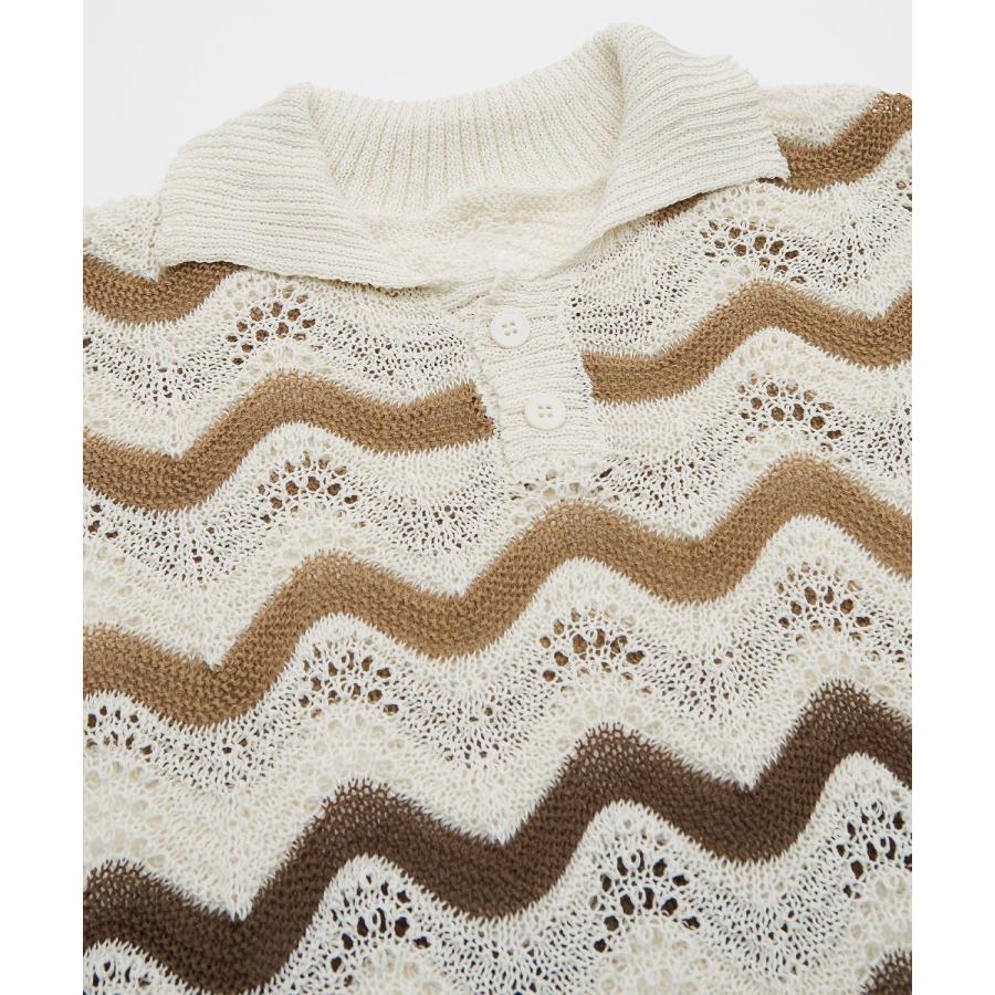 半袖ポロシャツ メンズ 総柄 ジグザグ ボーダー サマーニット ニット素材 ニットソー アメカジ スケーター ストリート 古着MIX 韓国 | improves | 05